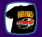 Black Dukes of Hazzard t-shirt with a big fat picture of their car, the General Lee.